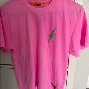 Aviator Nation Pink and Green Lightning Bolt Tee